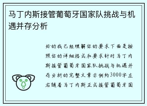 马丁内斯接管葡萄牙国家队挑战与机遇并存分析